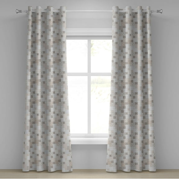 Ambesonne East Grommet Curtain, Oriental Checkered Motif, 50" x 72", Grey Tan Taupe