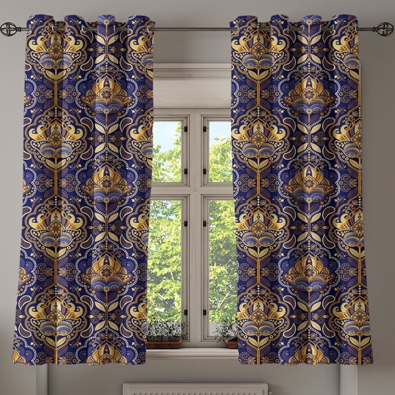Ambesonne East Grommet Curtain, Oriental Pattern, 50" x 63", Yellow Purple