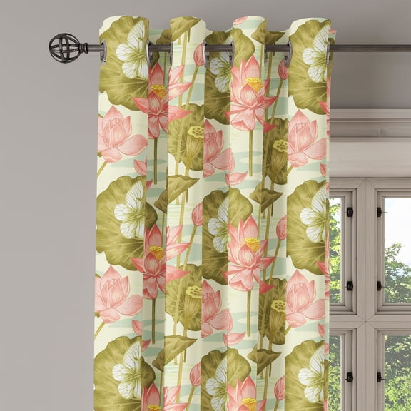 Ambesonne East Grommet Curtain Single Panel, Exotic Foliage Butterfly, 50"x60", Pale Green Olive
