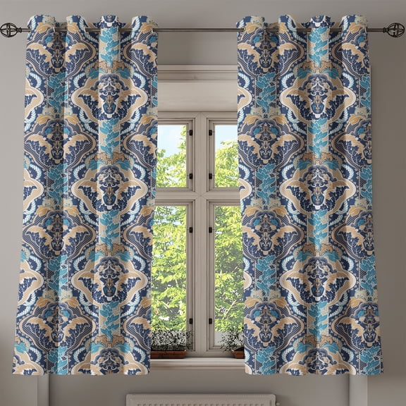 Ambesonne East Grommet Curtain, South Eastern Design, 50" x 63", Pale and Dark Blue Beige