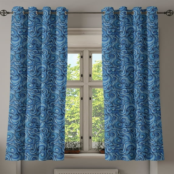 Ambesonne East Grommet Curtain, Zentangle Exotic, 50" x 63", Pale Blue Navy Blue