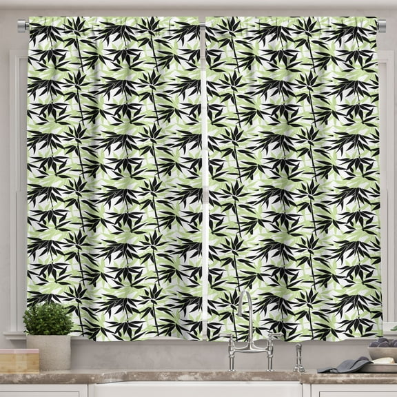 Ambesonne East Kitchen Curtains, Eastern Branches Leaves Print, 55"x45", Pale Green White