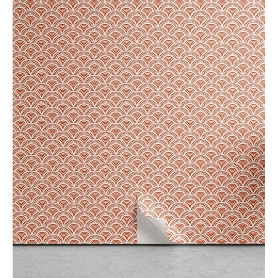 Ambesonne East Peel & Stick Wallpaper for Home, Half Circles Scale Motif, 13"x36", Orange White