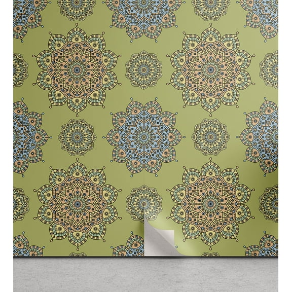 Ambesonne East Peel & Stick Wallpaper for Home, Mandala Medallion Pattern, 13"x100", Multicolor