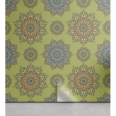 Ambesonne East Peel & Stick Wallpaper for Home, Mandala Medallion Pattern, 13"x36", Multicolor