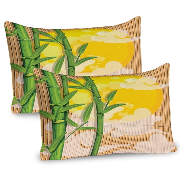 Ambesonne East Pillow Sham 2 Pack, Exotic Full Moon Clouds Look, 26"x20", Yellow Green Pale Brown