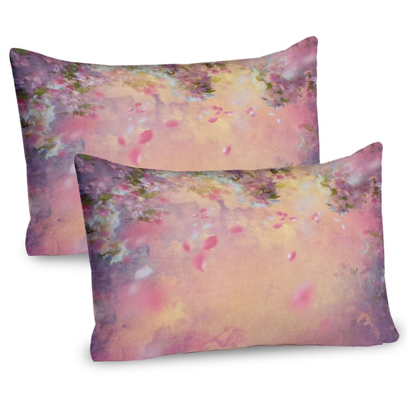 Ambesonne East Pillow Sham 2 Pack, Japanese Flourishing Spring, 30"x20", Peach Lavender