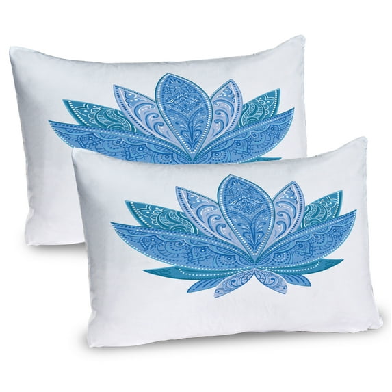 Ambesonne East Pillow Sham 2 Pack, Oriental Lotus Petals, 30"x20", Purple Grey Petrol Blue