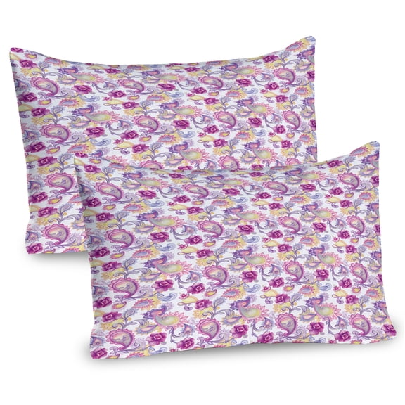 Ambesonne East Pillow Sham 2 Pack, Watercolor Peonies Art, 30"x20", Magenta Purple Yellow