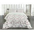 thumbnail image 1 of Ambesonne East Quilted Bedspread Set 3 Pcs, Bullfinch Birds Sakura, Queen Size, Pink Black Grey, 1 of 5