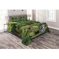thumbnail image 1 of Ambesonne East Quilted Coverlet 3 Pcs, Trees Foliage Rock Garden, Queen Size, Green White, 1 of 2