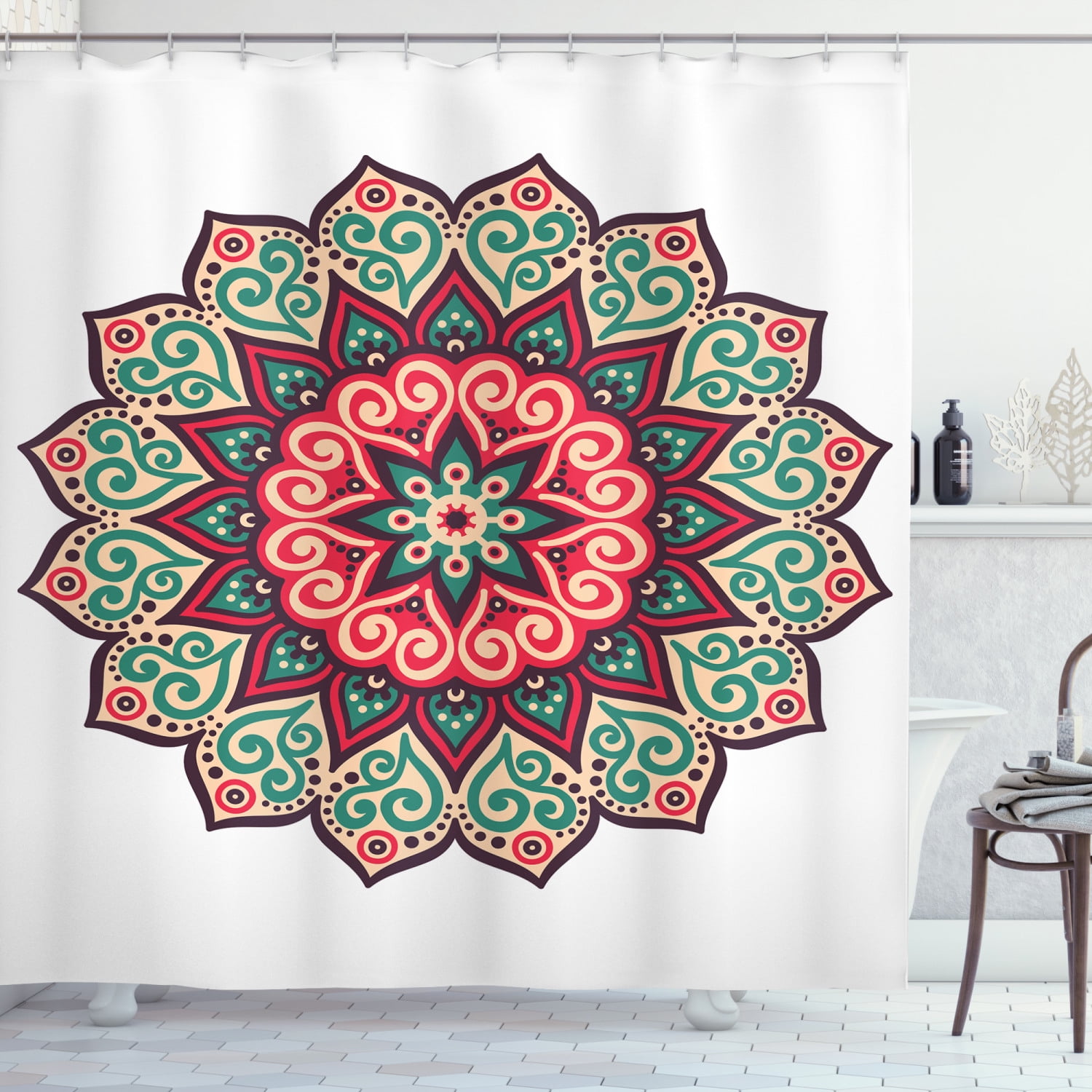 Multicolor Mandala Fabric Shower Curtain, 69" x 75"
