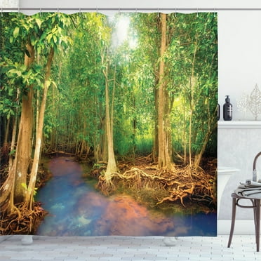 Ambesonne East Shower Curtain, Roots of Mangrove Trees, 69"Wx70"L, Green Brown