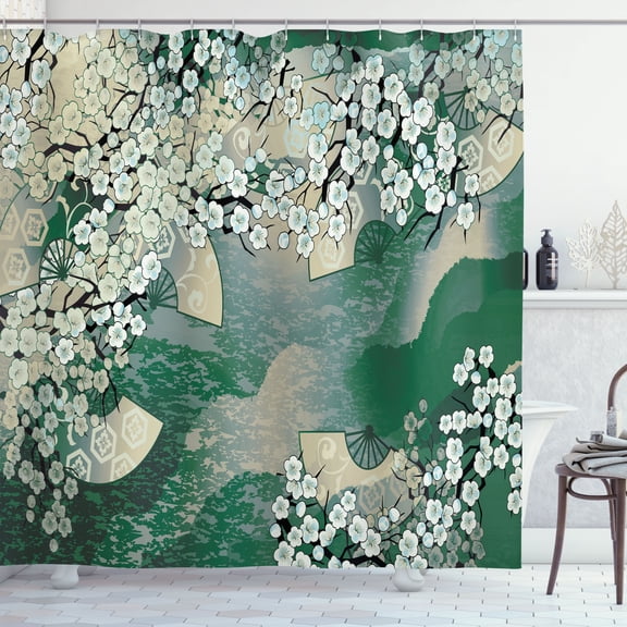 Ambesonne East Shower Curtain, Sakura Tree Branches Spring, 69"Wx84"L, Jade Green