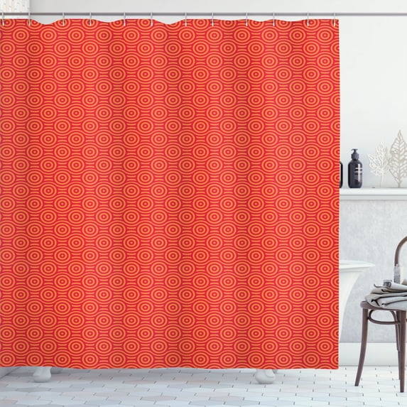 Ambesonne East Shower Curtain, Spiral Circles in Warm Tones, 69"Wx70"L, Dark Orange and Red
