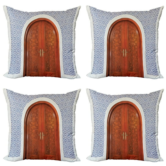 Ambesonne East Throw Pillow Cover 4 Pack, Antique Stars Wooden Door, 18", Blue Brown