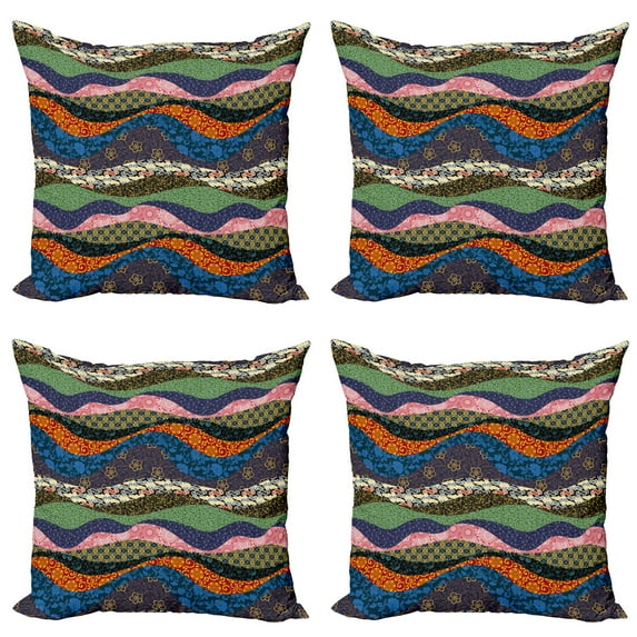 Ambesonne East Throw Pillow Cover 4 Pack, Flowers Floral Pattern, 16", Multicolor