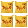 thumbnail image 1 of Ambesonne East Throw Pillow Cover 4 Pack, Folk Design, 18", Marigold Orange and Ruby, 1 of 7