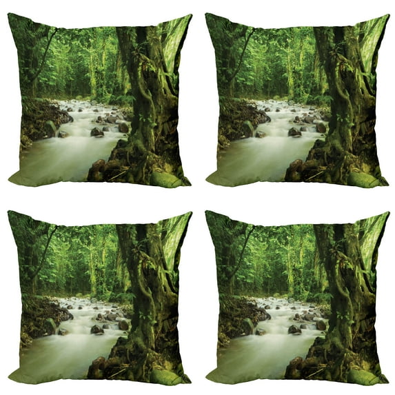 Ambesonne East Throw Pillow Cover 4 Pack, Selangor State Malaysia, 18", Green Brown