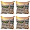 thumbnail image 1 of Ambesonne East Throw Pillow Cover 4 Pack, Tower Building at Sunset, 16", Orange Cream, 1 of 5