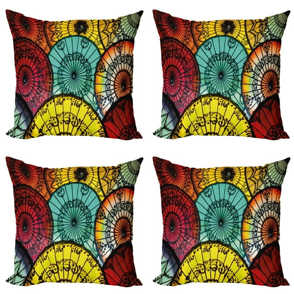 Ambesonne East Throw Pillow Cover 4 Pack, Umbrella Market, 18", Multicolor