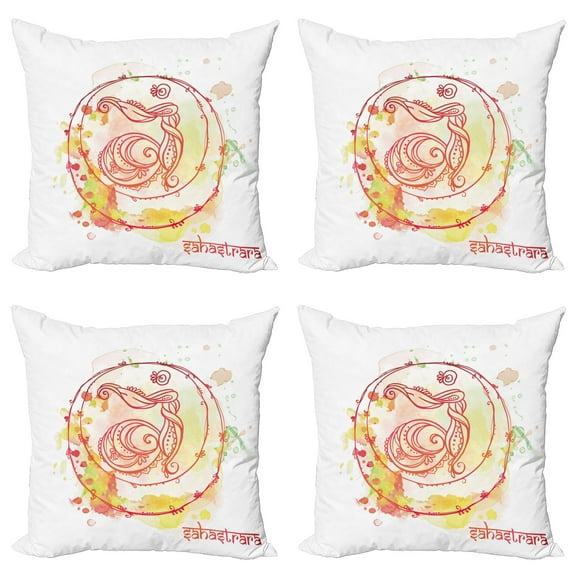 Ambesonne East Throw Pillow Cover 4 Pack, Yoga Drawn, 16", Red Yellow