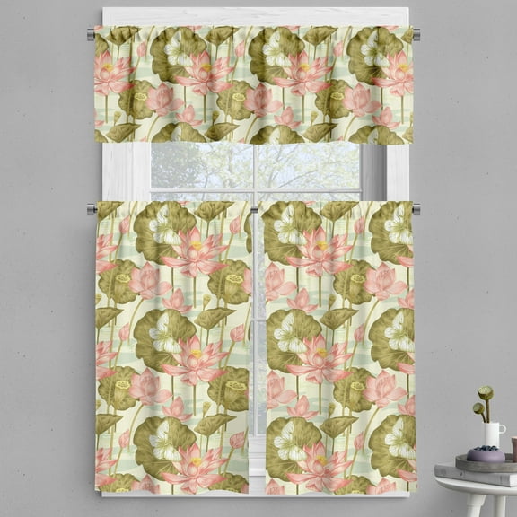 Ambesonne East Valance & Curtain, Exotic Foliage Butterfly, 55"x45", Pale Green Olive