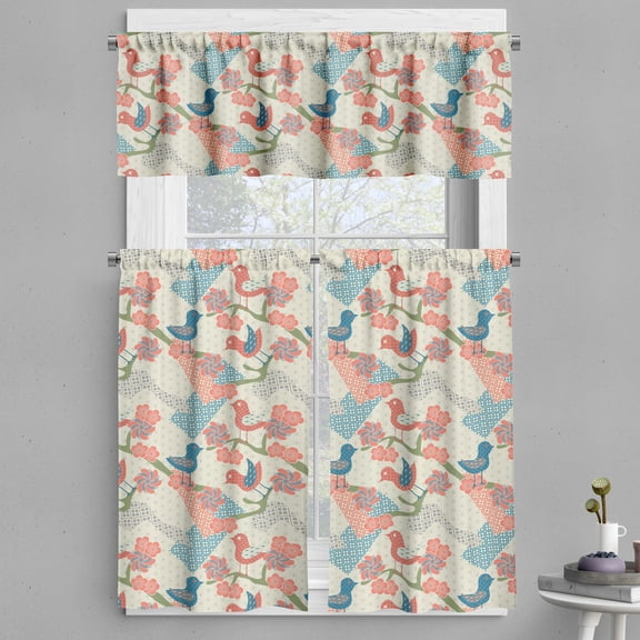 Ambesonne East Valance & Curtain, Japanese Nature, 55"x45", Salmon Pale Green Blue
