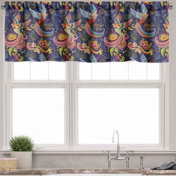 Ambesonne East Valance Pack of 2, Cartoon Style Birds Dots, 54"X12", Multicolor