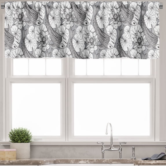 Ambesonne East Valance Pack of 2, Sketch Style Carp Koi, 42"X12", Grey Black White