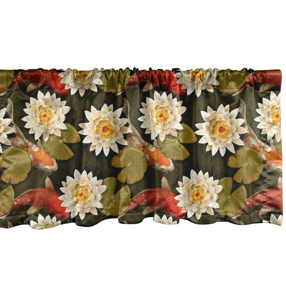 Ambesonne East Window Valance, Japan Inspired Lotus Koi, 42" x 18", Burnt Sienna Orange