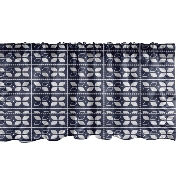 Ambesonne East Window Valance, Japanese Art Style 4 Petals, 42" x 12", Dark Blue Grey and Coconut