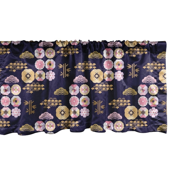 Ambesonne East Window Valance, Japanese Style Clouds Waves, 42" x 12", Indigo and Multicolor