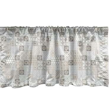 Ambesonne East Window Valance, Oriental Checkered Motif, 54" X 18", Grey Tan Taupe