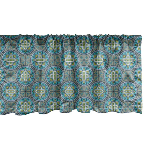 Ambesonne East Window Valance, Ornament Tile, 54" X 18", Yellow Green Turquoise
