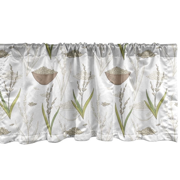 Ambesonne East Window Valance, Rice Plant Leaves Bowl Food, 54" X 12", Warm Taupe Reseda Green