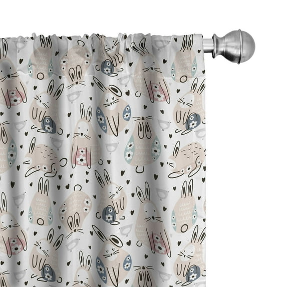 Ambesonne Easter Window Curtains, Rabbits with Flowers, Each 28" W x 63" L, Pale Peach Multicolor