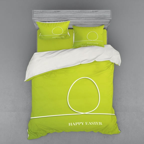 Ambesonne Easter Bedding Set 4 Pcs, Minimalist Egg Design, Queen, Yellow Green White