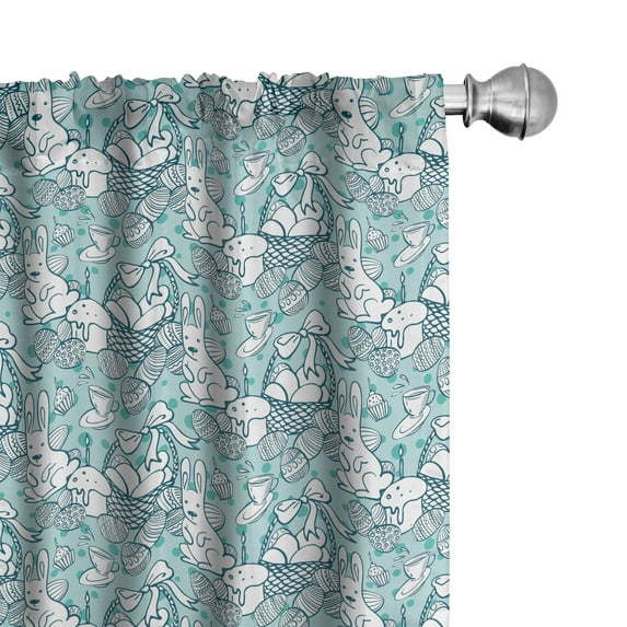 Ambesonne Easter Bunny Window Curtains, Easter Holiday Tea, Each 28" W x 95" L, Dark Seafoam and Teal