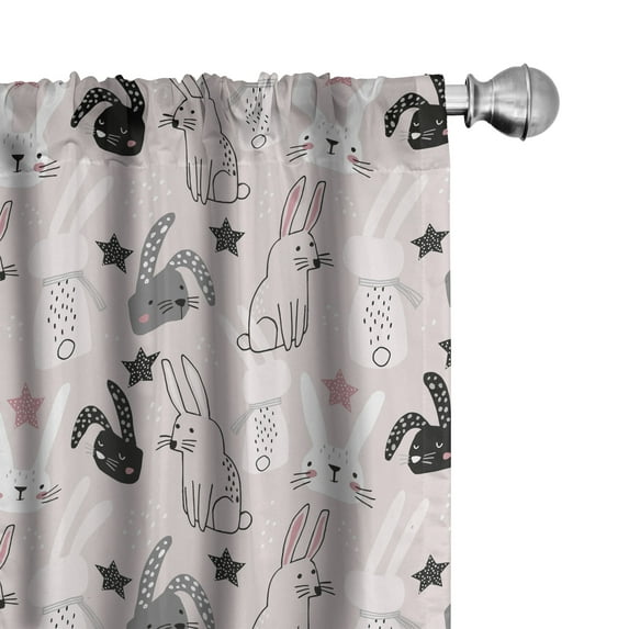 Ambesonne Easter Bunny Curtains, Bunnies Doodle, Pair of 28"x63", Rose Charcoal Grey