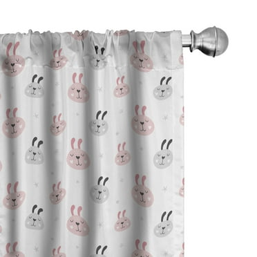 Ambesonne Easter Bunny Curtains, Rabbit Doodle, Pair of 28"x63", Rose Pale Grey