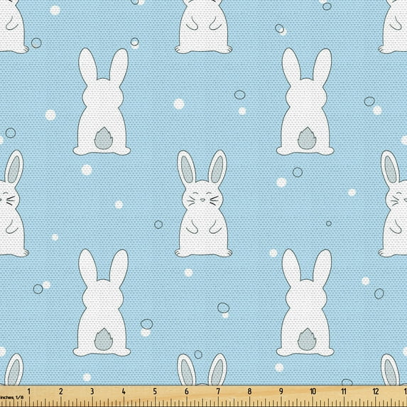 Ambesonne Easter Bunny Fabric by the Yard Upholstery, Bunny Cartoon, 10 Yards, Blue Cadet Blue