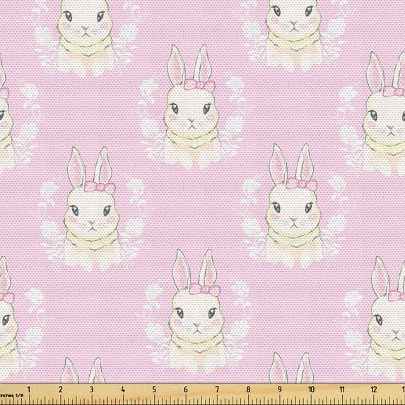 Ambesonne Easter Bunny Fabric by the Yard Upholstery, Rabbit Art, 10 Yards, Rose Champagne