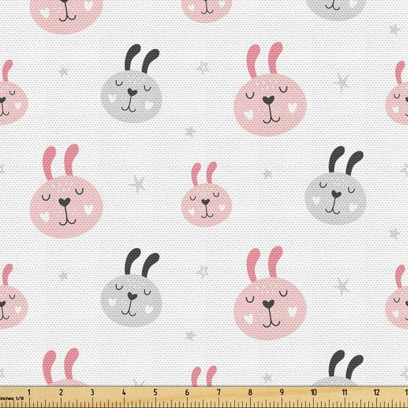 Ambesonne Easter Bunny Fabric by the Yard Upholstery, Rabbit Doodle, 1 Yard, Rose Pale Grey