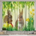 thumbnail image 1 of Ambesonne Easter Bunny Kitchen Curtains, Easter Rabbits, 55"x45", Multicolor Fern Green, 1 of 3