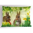 thumbnail image 1 of Ambesonne Easter Bunny Pillow Sham, Easter Rabbits, 26" X 20", Multicolor Fern Green, 1 of 2