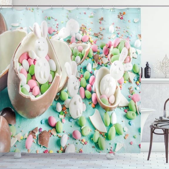 Ambesonne Easter Bunny Shower Curtain, Spring Holidays, 69"Wx70"L, Multicolor