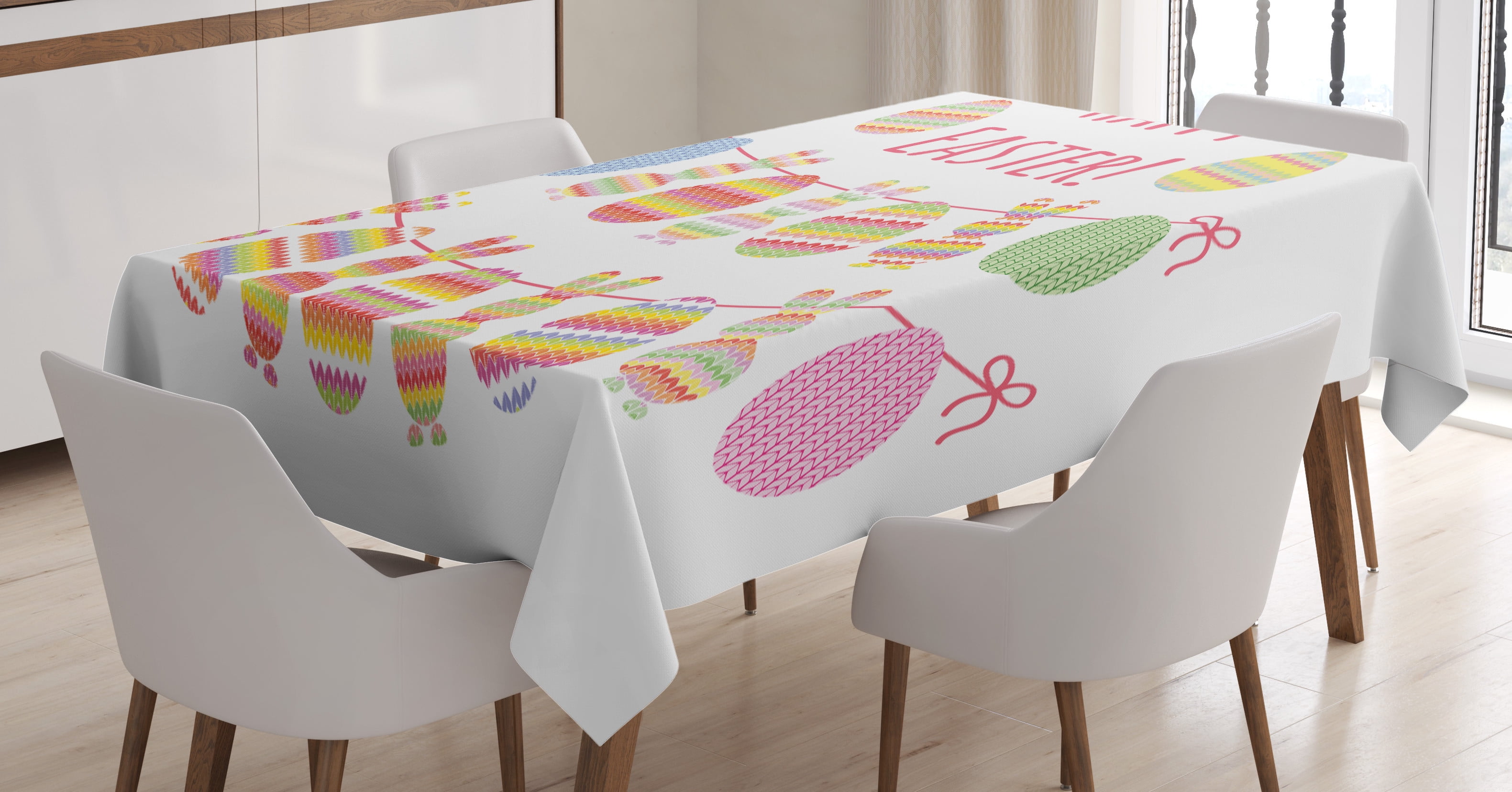 Aperturee Spring Easter Rabbit Colorful Eggs Stretch Table Cover