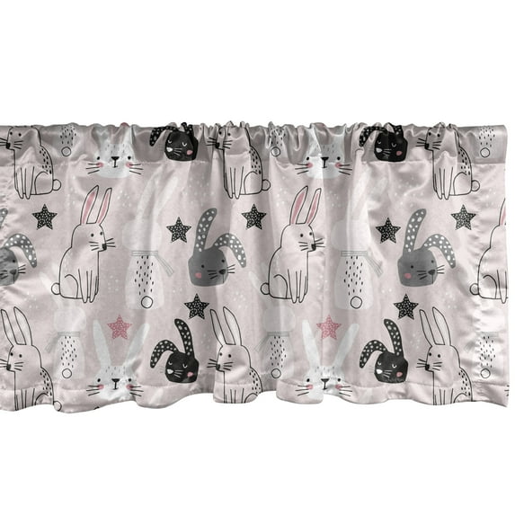 Ambesonne Easter Bunny Valance Pack of 2, Bunnies Doodle, 54"X18", Rose Charcoal Grey