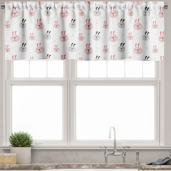Ambesonne Easter Bunny Valance Pack of 2, Rabbit Doodle, 54"X12", Rose Pale Grey